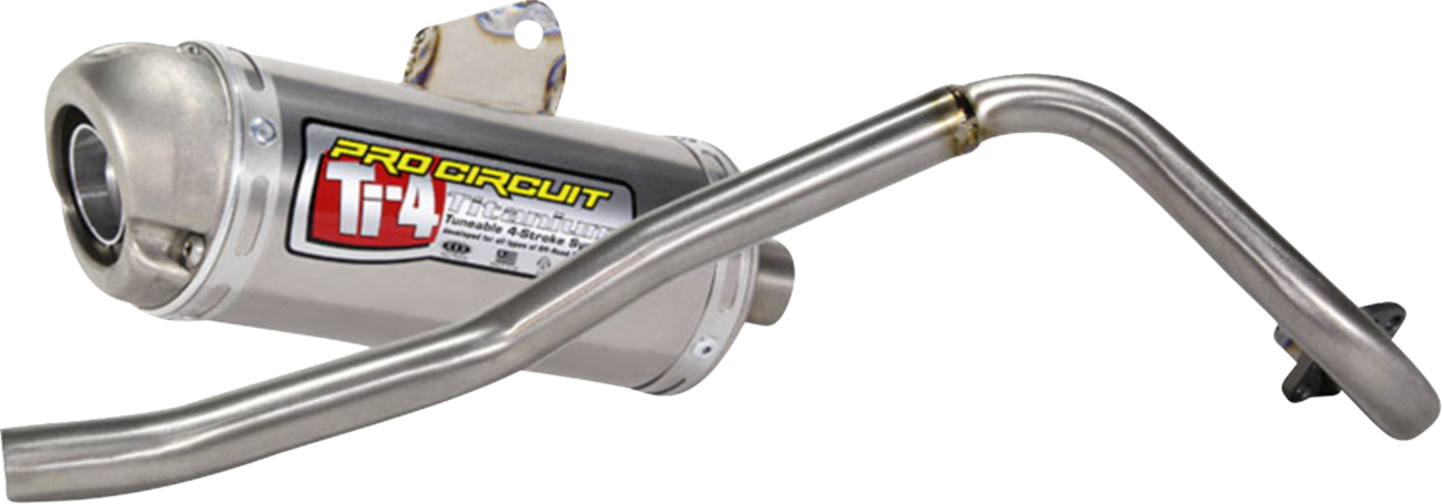 Pro Circuit T-4 exhaust system for TT-R 50 motorcycle, showcasing the polished metal and branding details.