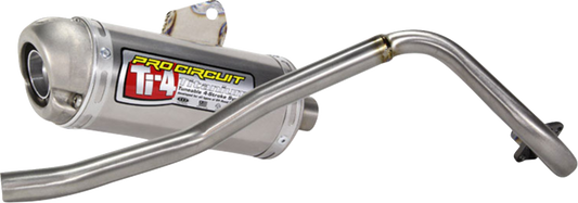 Pro Circuit T-4 exhaust system for TT-R 50 motorcycle, showcasing the polished metal and branding details.