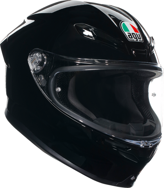 Black AGV K6 S helmet in 2XL size with integrated ventilation and safety features, showcasing its aerodynamic design and secure fit.