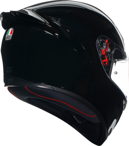 Black AGV K1 S helmet in XL size with ventilation, double D retention, and Pinlock® system, shown from a front angle.