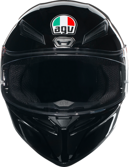 Black AGV K1 S motorcycle helmet with double D retention, ventilation system, and Pinlock® visor in size XL.