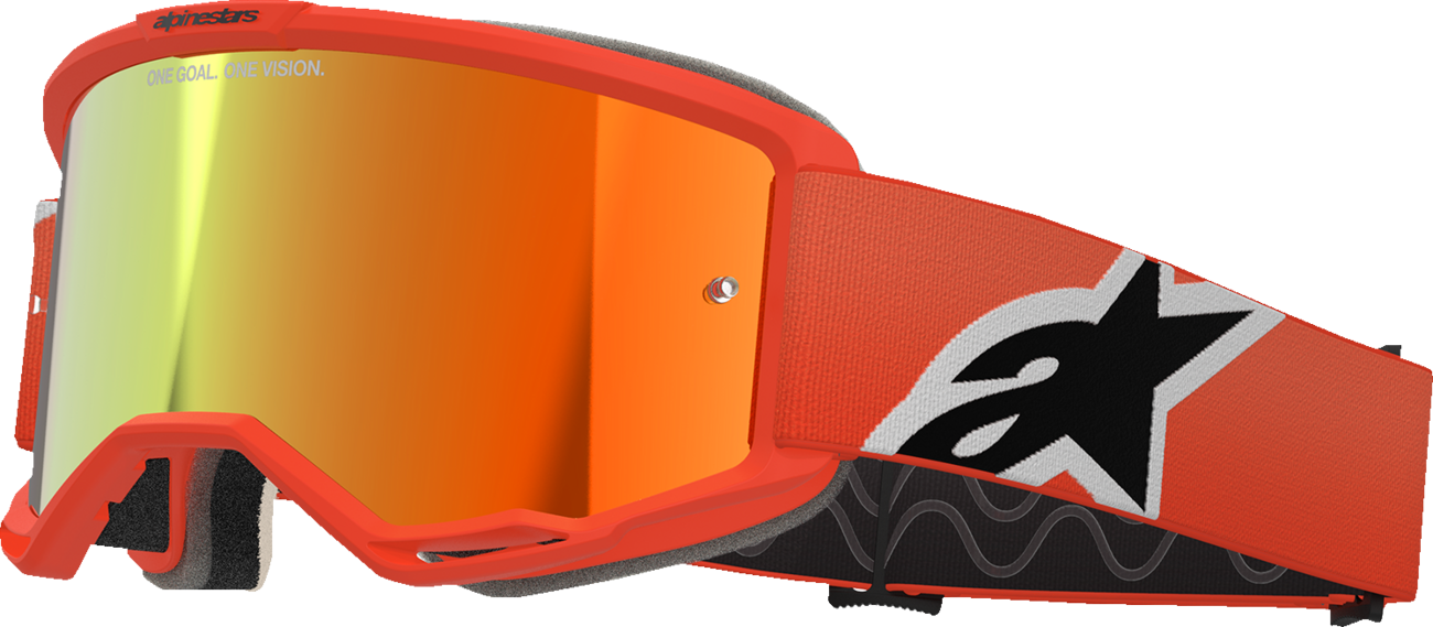 Alpinestars GOGGLES Vision 5 goggles with orange frame and red mirror lens, designed for motocross or off-road riding.