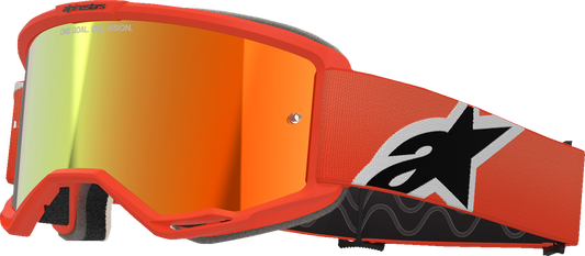 Alpinestars GOGGLES Vision 5 goggles with orange frame and red mirror lens, designed for motocross or off-road riding.