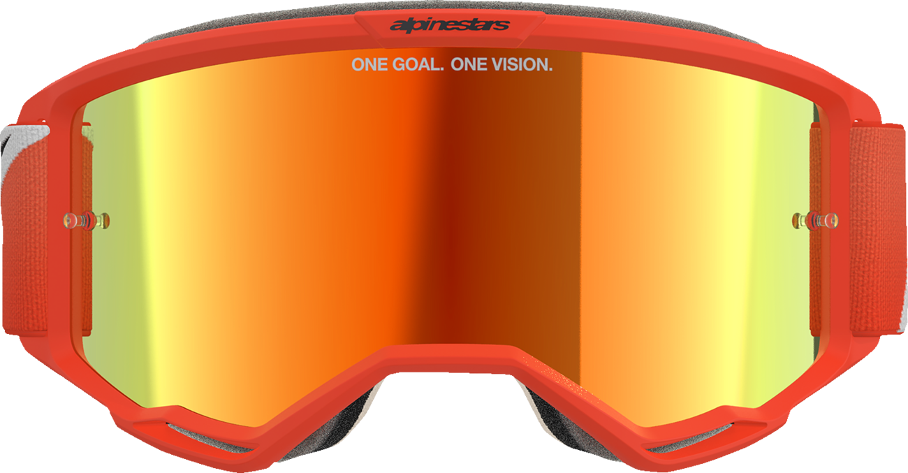 Alpinestars GOGGLES Vision 5 goggles with orange frame and red mirror lens, designed for motocross and off-road use.