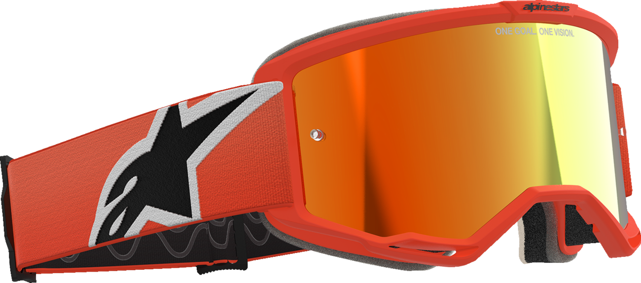 Alpinestars GOGGLES Vision 5 goggles with orange frame and red mirror lens, designed for motocross and off-road riding.