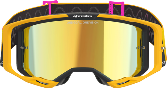 ALPINESTARS GOGGLES, Alpinestars GOGGLES Vision 8 Goggle – Orange, Yellow, Pink with Gold Mirror Lens - Part 5101625-4005