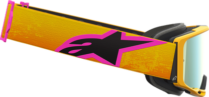 Alpinestars GOGGLES Vision 8 with gold mirror lens in orange, yellow, and pink colors, designed for motocross or off-road riding.
