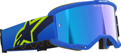 Alpinestars GOGGLES Vision 5 in blue/yellow with a blue mirror lens, featuring a sleek design and adjustable strap.
