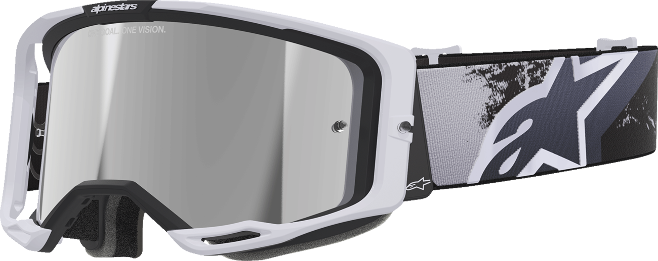 Alpinestars goggles Vision 8 with Lahnd Iron and camo pattern, silver mirror lens, sporty motocross or off-road riding eyewear.