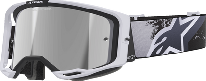 Alpinestars goggles Vision 8 with Lahnd Iron and camo pattern, silver mirror lens, sporty motocross or off-road riding eyewear.