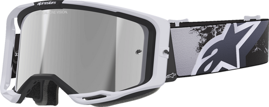 Alpinestars goggles Vision 8 with Lahnd Iron and camo pattern, silver mirror lens, sporty motocross or off-road riding eyewear.