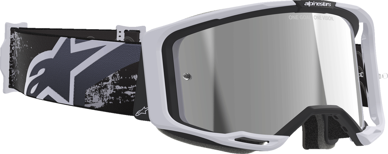 Alpinestars GOGGLES Vision 8 goggles with Lahnd Iron/Camo frame and silver mirror lens, featuring adjustable strap and ventilation.