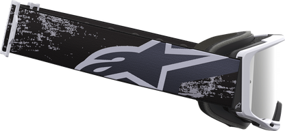 Alpinestars Vision 8 goggles with Lahnd Iron and camo design, silver mirror lens, featuring adjustable strap and ventilation.