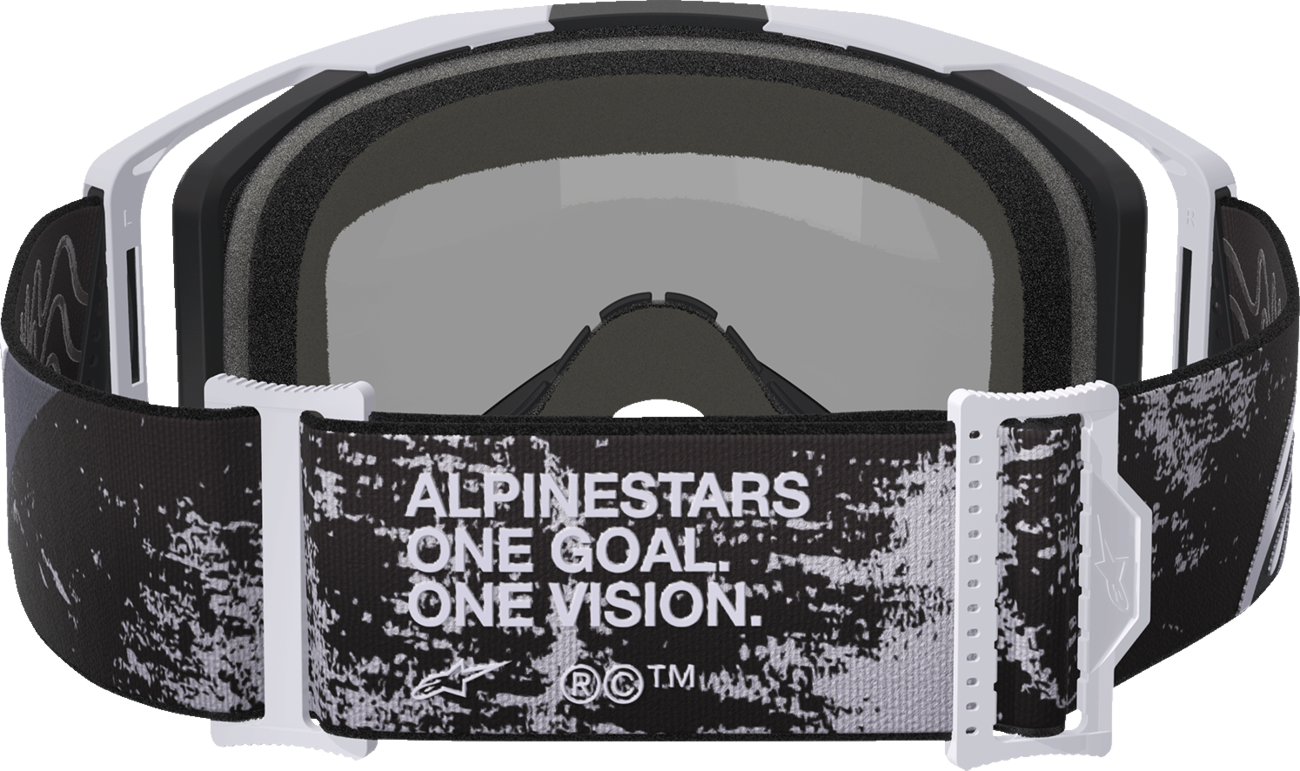 Alpinestars Vision 8 Goggles with Lahnd Iron and camouflage pattern, silver mirror lens, adjustable strap, and ventilation features.