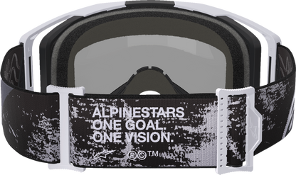 Alpinestars Vision 8 Goggles with Lahnd Iron and camouflage pattern, silver mirror lens, adjustable strap, and ventilation features.