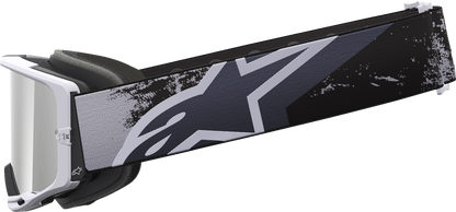 Alpinestars goggles Vision 8 with Lahnd Iron and camo frame, silver mirror lens, motocross riding gear.