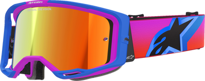 Alpinestars GOGGLES Vision 8 with blue, purple, orange frame and red mirror lens, designed for motocross or racing.