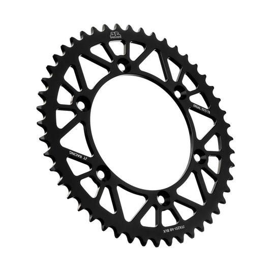 JT RaceLite aluminum rear sprocket with 48 teeth for Honda and Yamaha motorcycles, lightweight and durable performance.