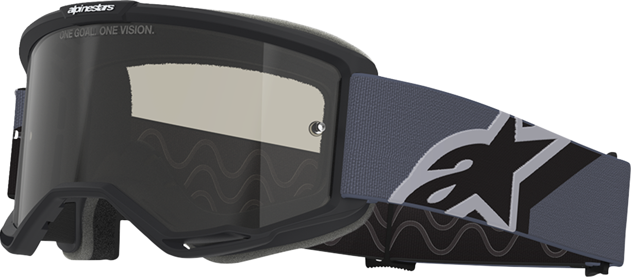 Alpinestars Goggless Vision Sand goggles in black and gray with dark gray smoke lens, designed for outdoor sports and protection.