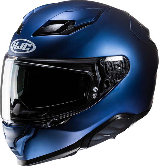 HJC F71 helmet in semi-flat metallic blue with Bluetooth system, large size, front view showing sleek aerodynamic design.