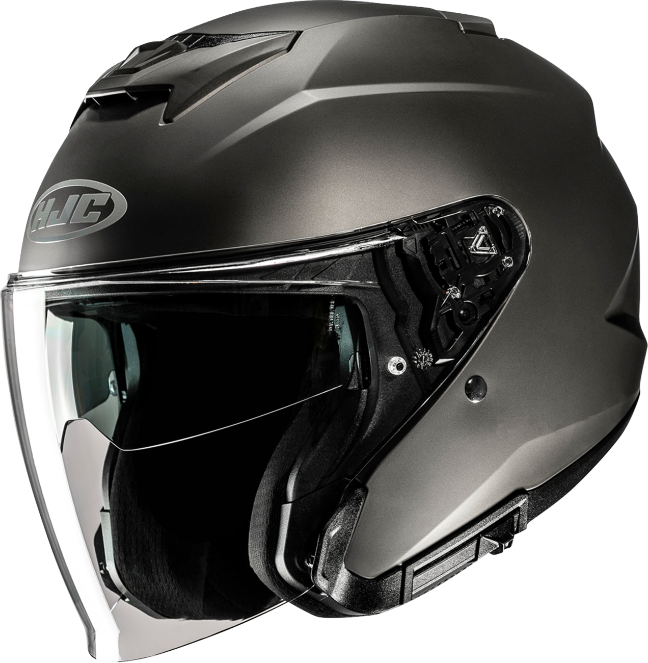 HJC i31 helmet in solid semi-flat titanium color, XS size, featuring aerodynamic design and ventilation for motorcycle riding.
