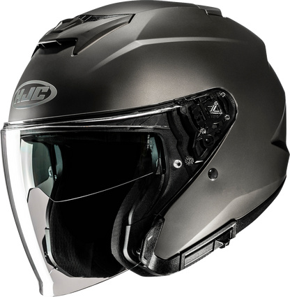 HJC i31 helmet in solid semi-flat titanium color, XS size, featuring aerodynamic design and ventilation for motorcycle riding.