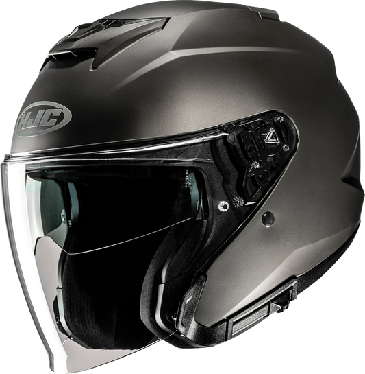HJC i31 helmet in solid semi-flat titanium color, XS size, featuring aerodynamic design and ventilation for motorcycle riding.