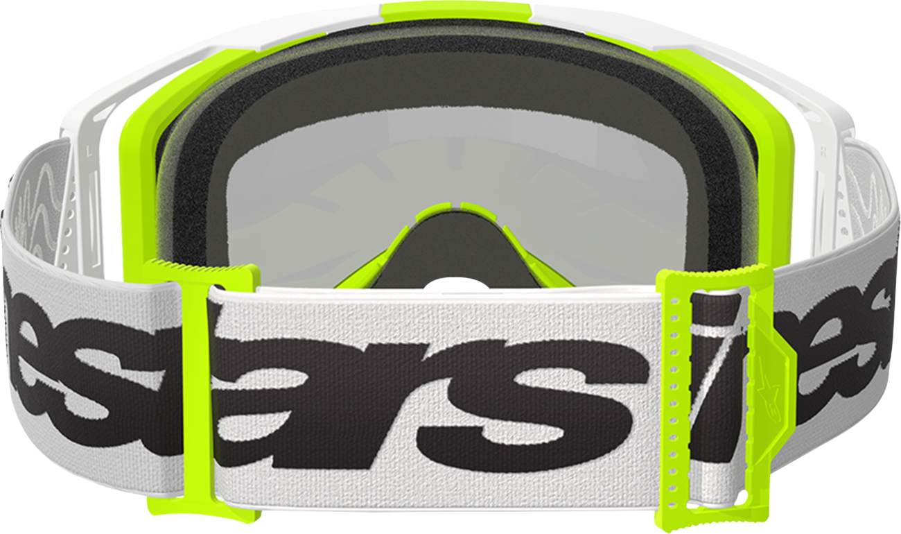 Alpinestars GOGGLES Vision 8 with white/yellow fluo frame and silver mirror lens, designed for motorcycle riding.
