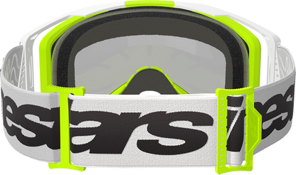 Alpinestars GOGGLES Vision 8 with white/yellow fluo frame and silver mirror lens, designed for motorcycle riding.