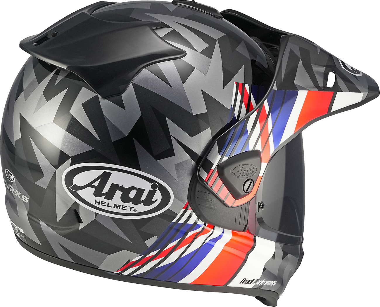 Arai Helmets XD-5 Nation UK XL motorcycle helmet with VAS-A and Max-Vision shields, featuring a sleek design and secure fit.