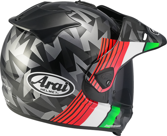 Arai XD-5 helmet by Arai Helmets with VAS-A shield system and Max-Vision shield, shown in size XS with Italy Helmet Nation design.