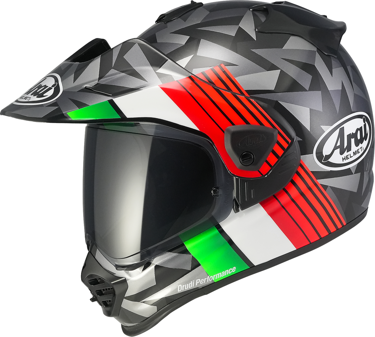 Arai XD-5 Nation motorcycle helmet in large size with Italy flag design, featuring a secure visor and aerodynamic shape.
