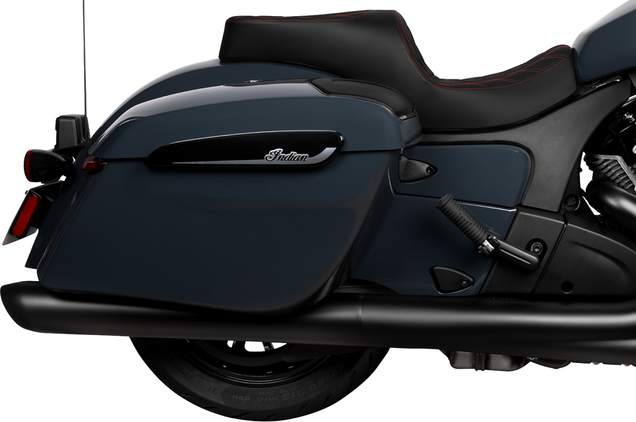 Drag Specialties Challenger and Chieftain Freedom Seat with red diamond stitching, designed for 2020-2025 motorcycle models.