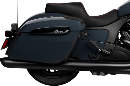 Drag Specialties Challenger and Chieftain Freedom Seat with red diamond stitching, designed for 2020-2025 motorcycle models.