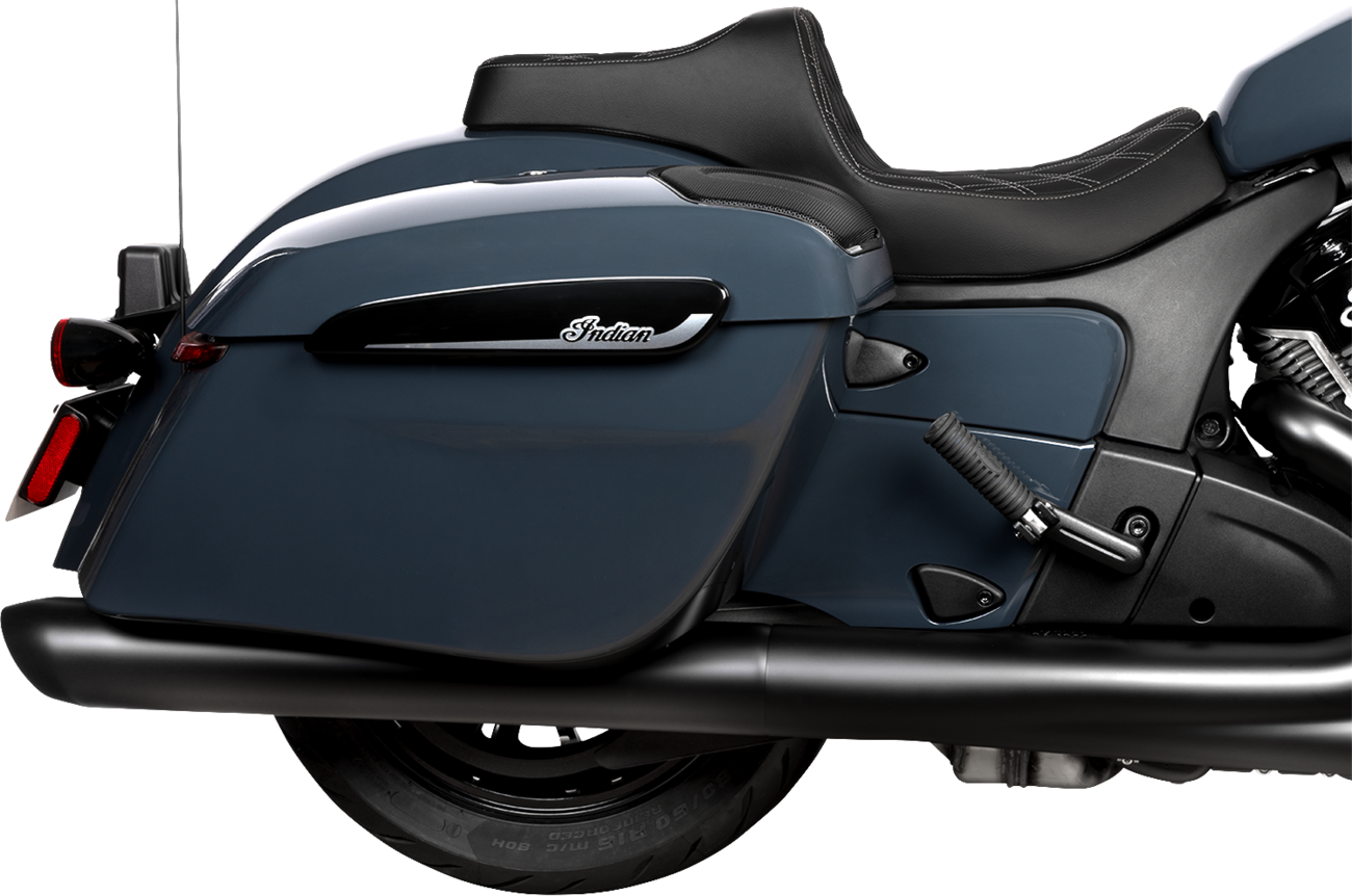 Drag Specialties Predator III 2-up vinyl seat with double diamond pattern and silver stitching for Chieftain '25 and Challenger '20-'25.