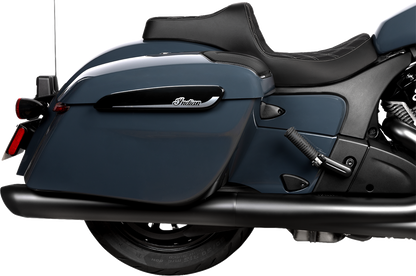 Drag Specialties Predator III 2-up vinyl seat with double diamond pattern and silver stitching for Chieftain '25 and Challenger '20-'25.