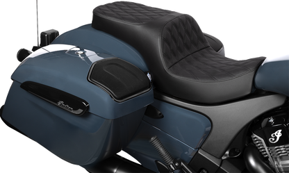 Drag Specialties seats, Freedom Vinyl black seat with double diamond stitching for Challenger 2020-2025 and Chieftain 2025 motorcycle.