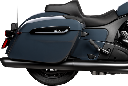 Drag Specialties Predator III 2-up motorcycle seat for Chieftain and Challenger, vinyl and solar leather with double diamond pattern.