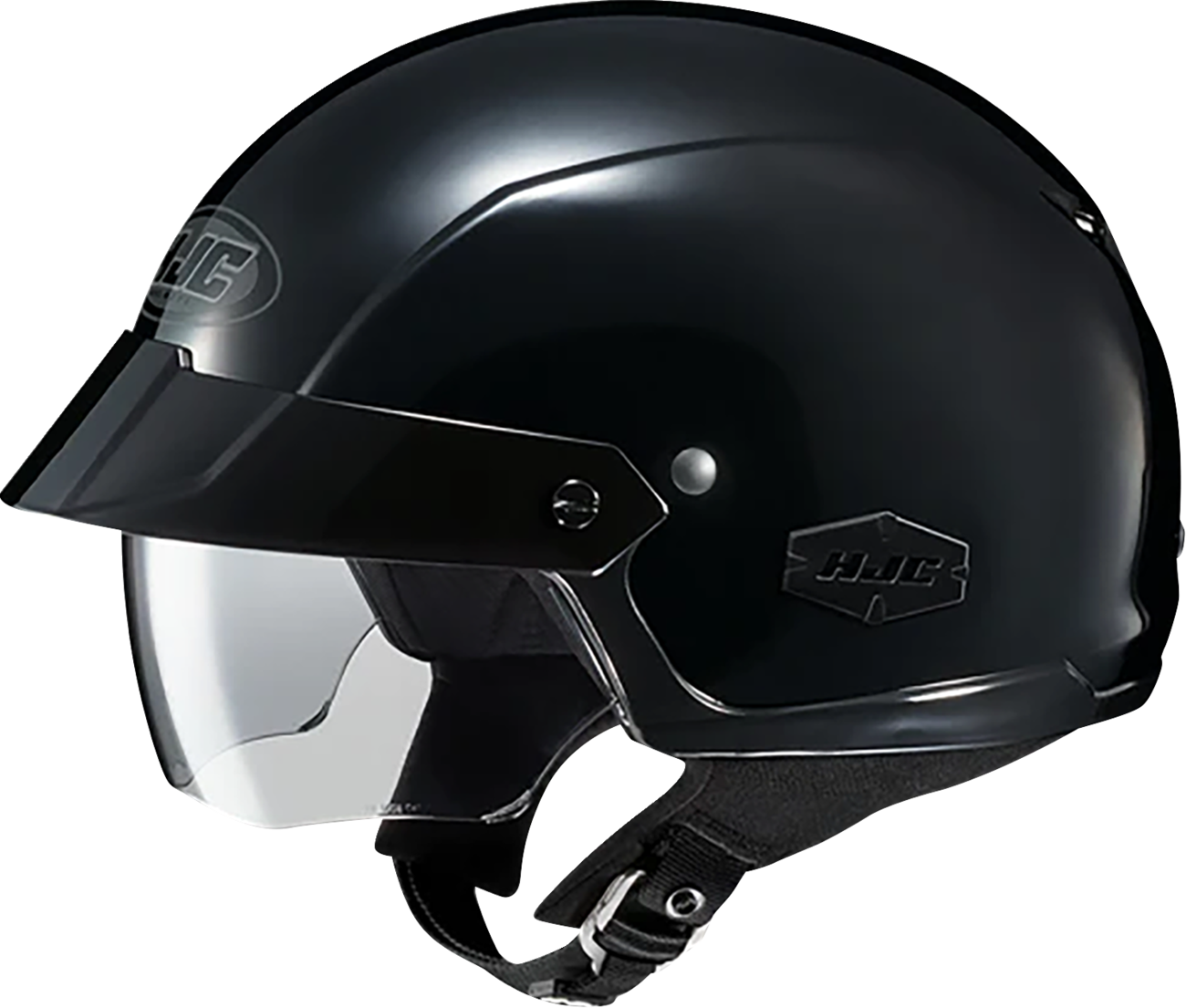 HJC IS-Cruiser solid black motorcycle helmet in small size, featuring a sleek, aerodynamic design and secure chin strap.