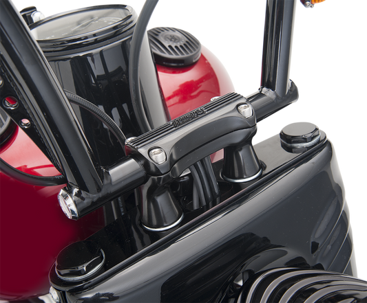 Bill's Exhausts BILTWELL Thunder 2-inch black handlebar risers, showcasing the sturdy metal construction and sleek design.