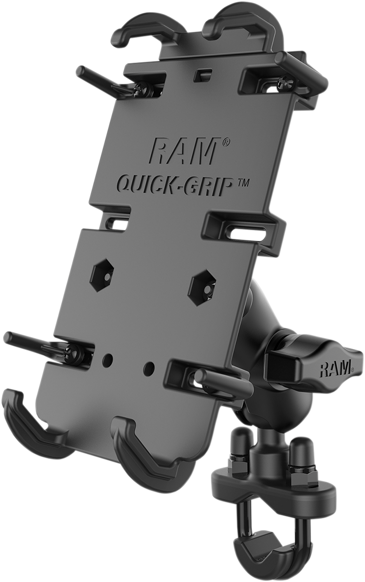 RAM MOUNTS XL Phone Mount with quick grip clamp and U-bolt base, designed for engine installation by Bill's Exhausts.
