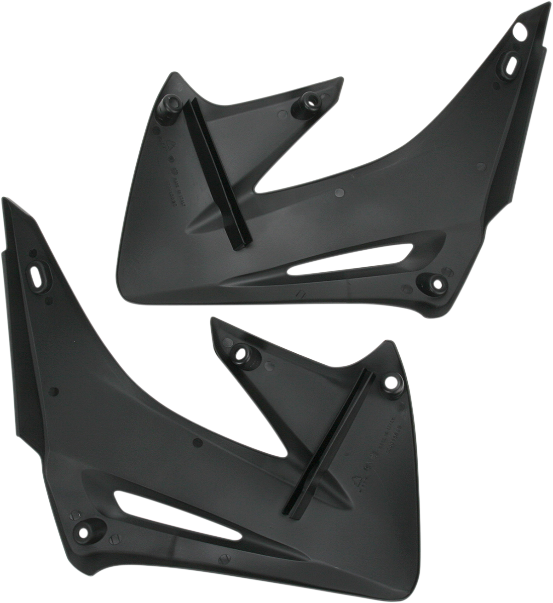 A black Acerbis radiator shroud for motorcycle body protection, with part number 2043590001, shown on a plain background.