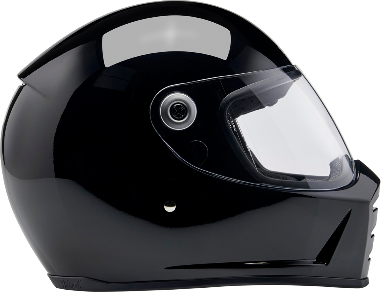 Bill's Exhausts BILTWELL Lane Splitter helmet in glossy black, XL size, with sleek design and adjustable strap detail.