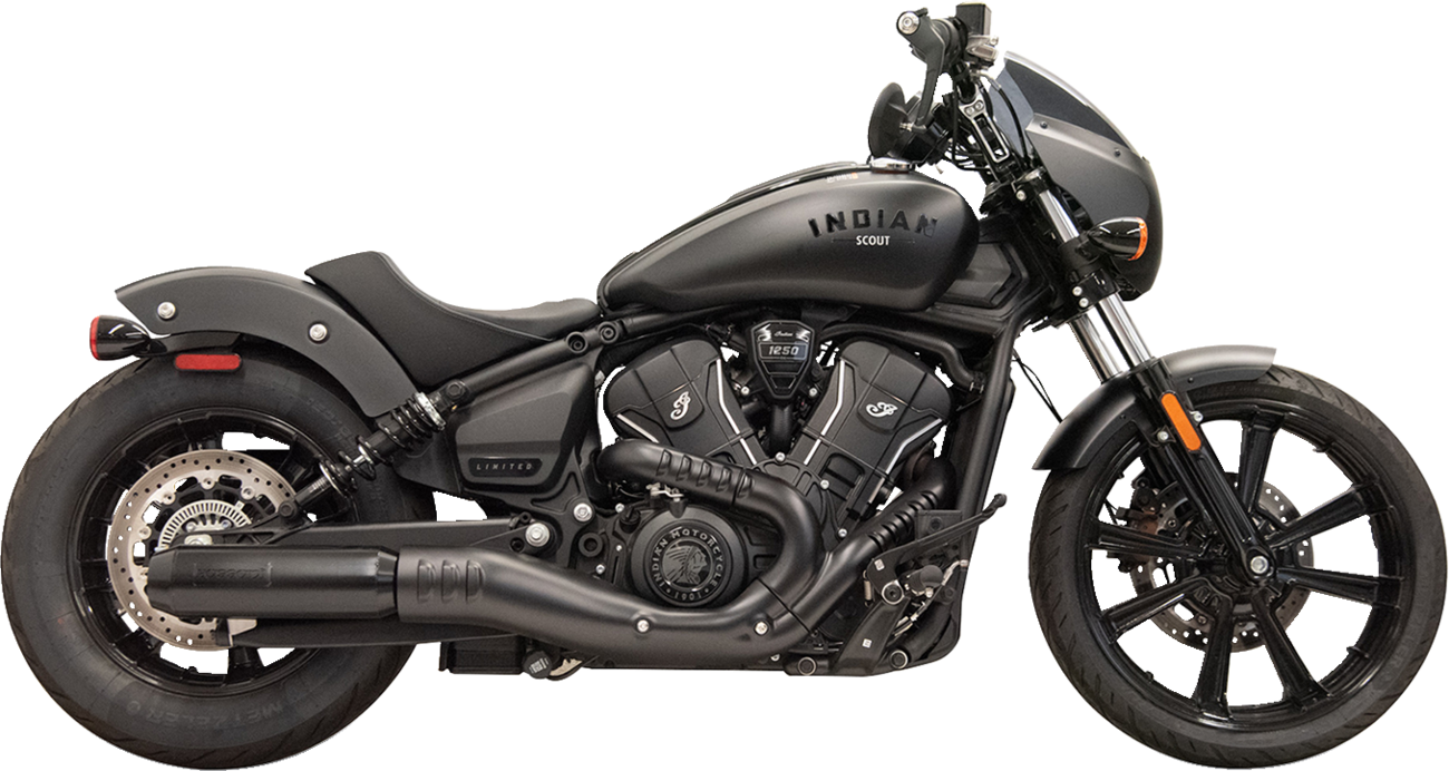 BASSANI XHAUST 4-inch slip-on muffler with billet end cap for Scout motorcycle, showcasing the polished metal finish and design.