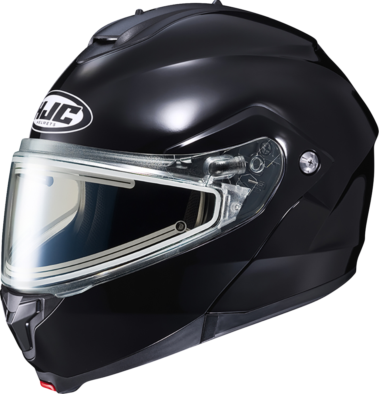 HJC C91 snow helmet in black with dual pane electric visor and advanced ventilation system, small size, shown from front view.
