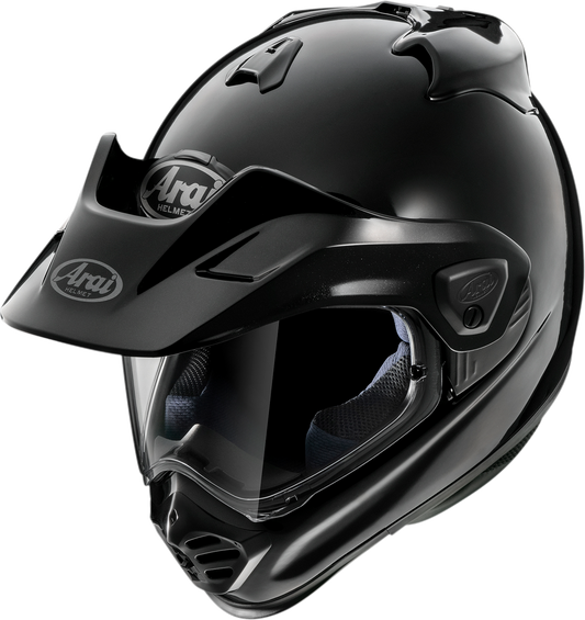 Black ARAI XD-5 motorcycle helmet in XL size with a sleek design, featuring the brand logo and clear visor.
