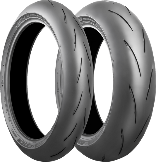 Bridgestone RS12 rear motorcycle tire 200/55ZR17 with 78W load index and sporty tread pattern on black tire sidewall.