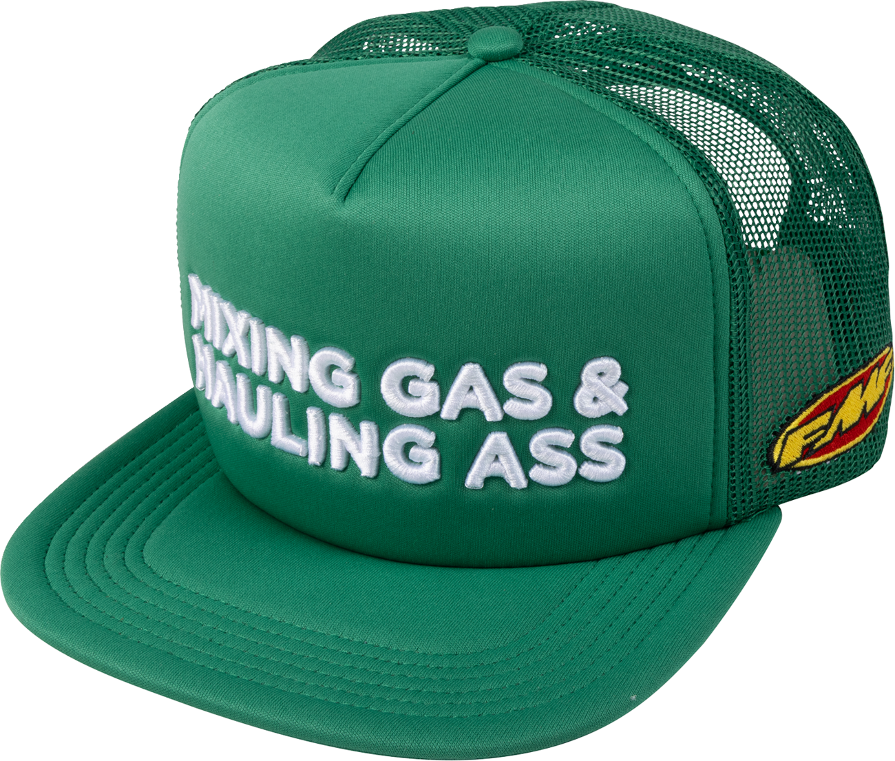 FMF Gass Hat - Green HO25T196907GR with Embroidered Logo and Trucker Style