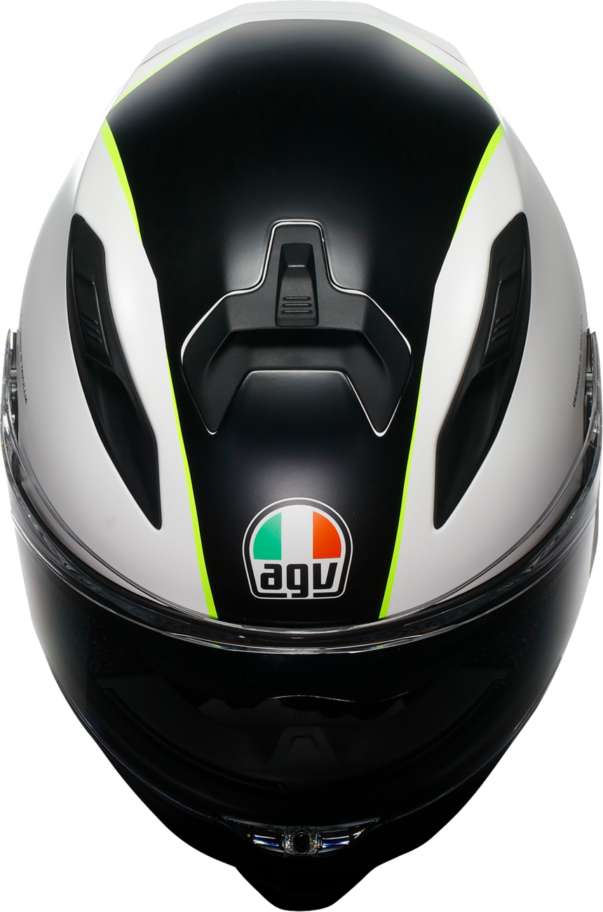 AGV K7 Super 46 motorcycle helmet in XL size with aerodynamic design and clear visor, shown from the front.