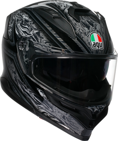 AGV K7 Damascus Helmet - Black and Silver, Small – Advanced Motorcycle Helmet with Ventilation and Sun Visor